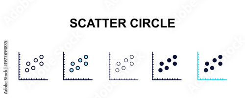 scatter circle multi-style outline icon set - user interface concept. Thin line, regular, filled, colored scatter circle icon