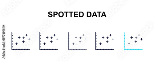spotted data multi-style outline icon set - user interface concept. Thin line, regular, filled, colored spotted data icon