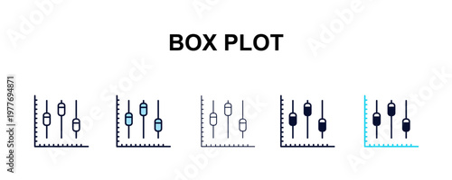 box plot multi-style outline icon set - user interface concept. Thin line, regular, filled, colored box plot icon