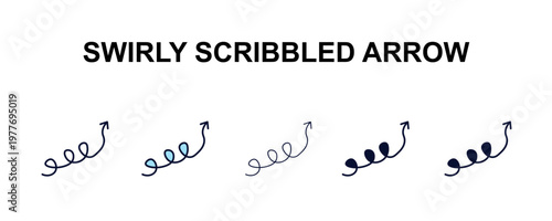 swirly scribbled arrow multi-style outline icon set - user interface concept. Thin line, regular, filled, colored swirly scribbled arrow icon