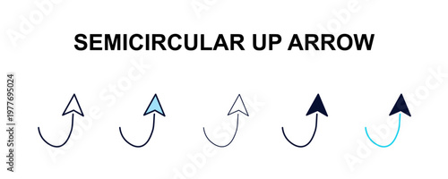 semicircular up arrow multi-style outline icon set - user interface concept. Thin line, regular, filled, colored semicircular up arrow icon