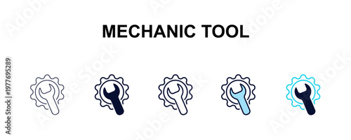 mechanic tool multi-style outline icon set - user interface concept. Thin line, regular, filled, colored mechanic tool icon