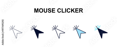 mouse clicker multi-style outline icon set - user interface concept. Thin line, regular, filled, colored mouse clicker icon