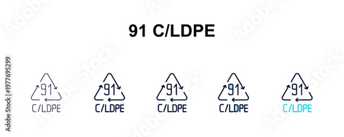 91 c/ldpe multi-style outline icon set - user interface concept. Thin line, regular, filled, colored 91 c/ldpe icon