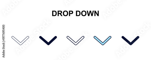 drop down multi-style outline icon set - user interface concept. Thin line, regular, filled, colored drop down icon