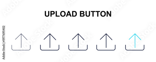 upload button multi-style outline icon set - user interface concept. Thin line, regular, filled, colored upload button icon