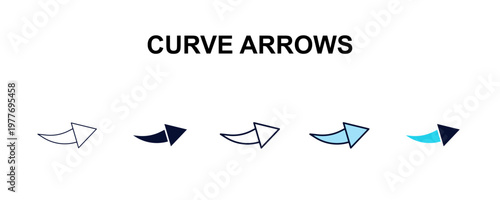 curve arrows multi-style outline icon set - user interface concept. Thin line, regular, filled, colored curve arrows icon