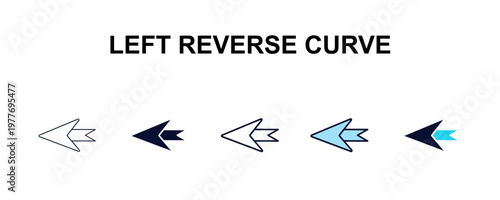 left reverse curve multi-style outline icon set - user interface concept. Thin line, regular, filled, colored left reverse curve icon