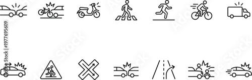 Traffic Accident and Road Safety Icon Set