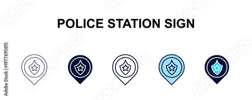 police station sign multi-style outline icon set - traffic signs concept. Thin line, regular, filled, colored police station sign icon