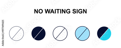 no waiting sign multi-style outline icon set - traffic signs concept. Thin line, regular, filled, colored no waiting sign icon