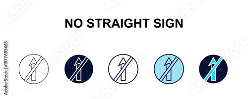 no straight sign multi-style outline icon set - traffic signs concept. Thin line, regular, filled, colored no straight sign icon