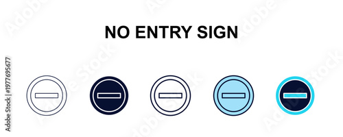 no entry sign multi-style outline icon set - traffic signs concept. Thin line, regular, filled, colored no entry sign icon