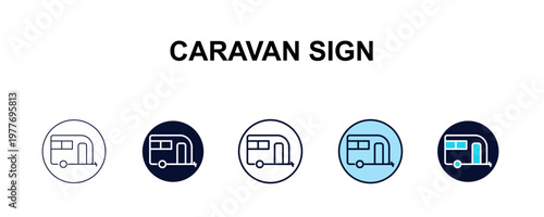 caravan sign multi-style outline icon set - traffic signs concept. Thin line, regular, filled, colored caravan sign icon