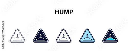 hump multi-style outline icon set - traffic signs concept. Thin line, regular, filled, colored hump icon