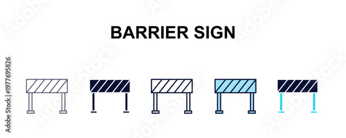 barrier sign multi-style outline icon set - traffic signs concept. Thin line, regular, filled, colored barrier sign icon