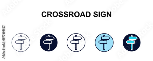 crossroad sign multi-style outline icon set - traffic signs concept. Thin line, regular, filled, colored crossroad sign icon