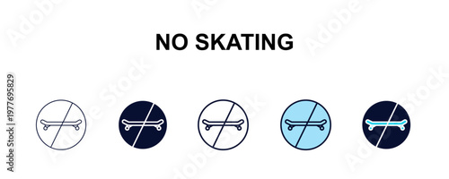 no skating multi-style outline icon set - traffic signs concept. Thin line, regular, filled, colored no skating icon