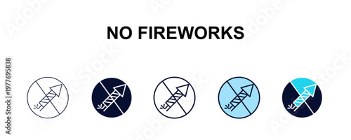 no fireworks multi-style outline icon set - traffic signs concept. Thin line, regular, filled, colored no fireworks icon