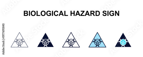 biological hazard sign multi-style outline icon set - traffic signs concept. Thin line, regular, filled, colored biological hazard sign icon