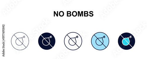 no bombs multi-style outline icon set - traffic signs concept. Thin line, regular, filled, colored no bombs icon