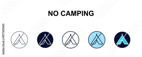 no camping multi-style outline icon set - traffic signs concept. Thin line, regular, filled, colored no camping icon