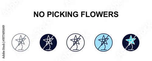 no picking flowers multi-style outline icon set - traffic signs concept. Thin line, regular, filled, colored no picking flowers icon