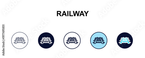 railway multi-style outline icon set - traffic signs concept. Thin line, regular, filled, colored railway icon