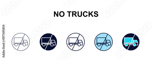 no trucks multi-style outline icon set - traffic signs concept. Thin line, regular, filled, colored no trucks icon