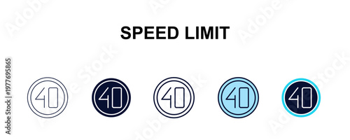 speed limit multi-style outline icon set - traffic signs concept. Thin line, regular, filled, colored speed limit icon