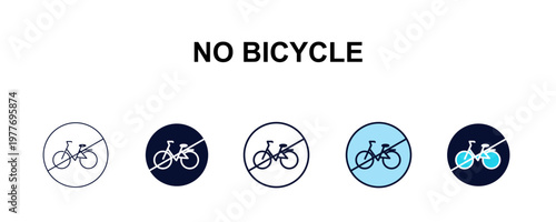 no bicycle multi-style outline icon set - traffic signs concept. Thin line, regular, filled, colored no bicycle icon