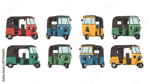 Sri Lankan Tuk Tuk Icon Set – Minimal Flat Vector Design Isolated on White Background