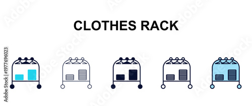 clothes rack multi-style outline icon set - tools concept. Thin line, regular, filled, colored clothes rack icon