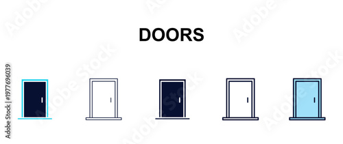 doors multi-style outline icon set - tools concept. Thin line, regular, filled, colored doors icon