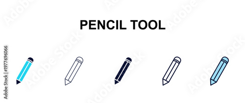 pencil tool multi-style outline icon set - tools concept. Thin line, regular, filled, colored pencil tool icon