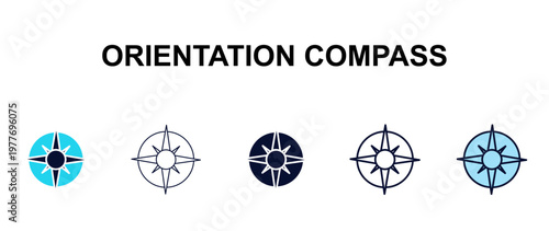 orientation compass multi-style outline icon set - tools concept. Thin line, regular, filled, colored orientation compass icon