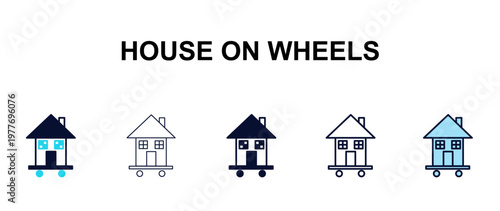 house on wheels multi-style outline icon set - tools concept. Thin line, regular, filled, colored house on wheels icon