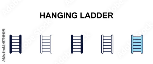 hanging ladder multi-style outline icon set - tools concept. Thin line, regular, filled, colored hanging ladder icon