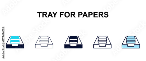 tray for papers multi-style outline icon set - tools concept. Thin line, regular, filled, colored tray for papers icon