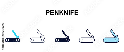 penknife multi-style outline icon set - tools concept. Thin line, regular, filled, colored penknife icon