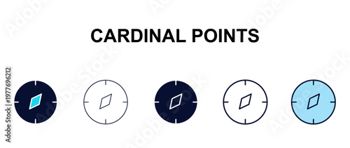 cardinal points multi-style outline icon set - tools concept. Thin line, regular, filled, colored cardinal points icon