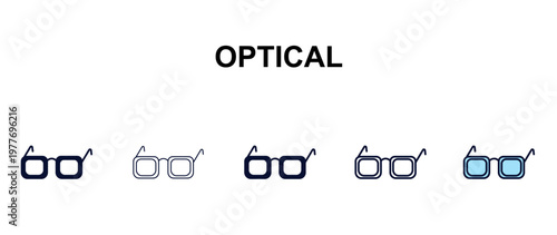 optical multi-style outline icon set - tools concept. Thin line, regular, filled, colored optical icon