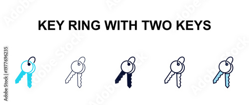 key ring with two keys multi-style outline icon set - tools concept. Thin line, regular, filled, colored key ring with two keys icon