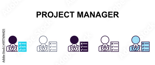 project manager multi-style outline icon set - technology concept. Thin line, regular, filled, colored project manager icon