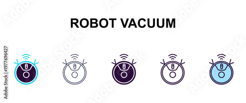robot vacuum multi-style outline icon set - technology concept. Thin line, regular, filled, colored robot vacuum icon