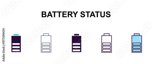 battery status multi-style outline icon set - technology concept. Thin line, regular, filled, colored battery status icon