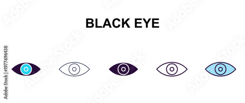 black eye multi-style outline icon set - technology concept. Thin line, regular, filled, colored black eye icon