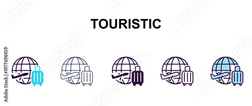 touristic multi-style outline icon set - technology concept. Thin line, regular, filled, colored touristic icon