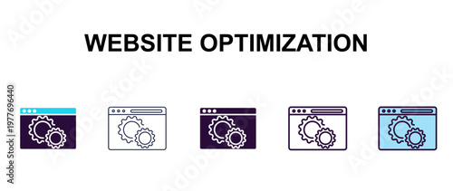 website optimization multi-style outline icon set - technology concept. Thin line, regular, filled, colored website optimization icon