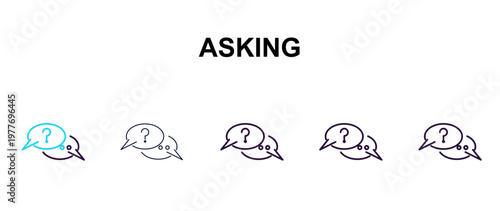 asking multi-style outline icon set - technology concept. Thin line, regular, filled, colored asking icon